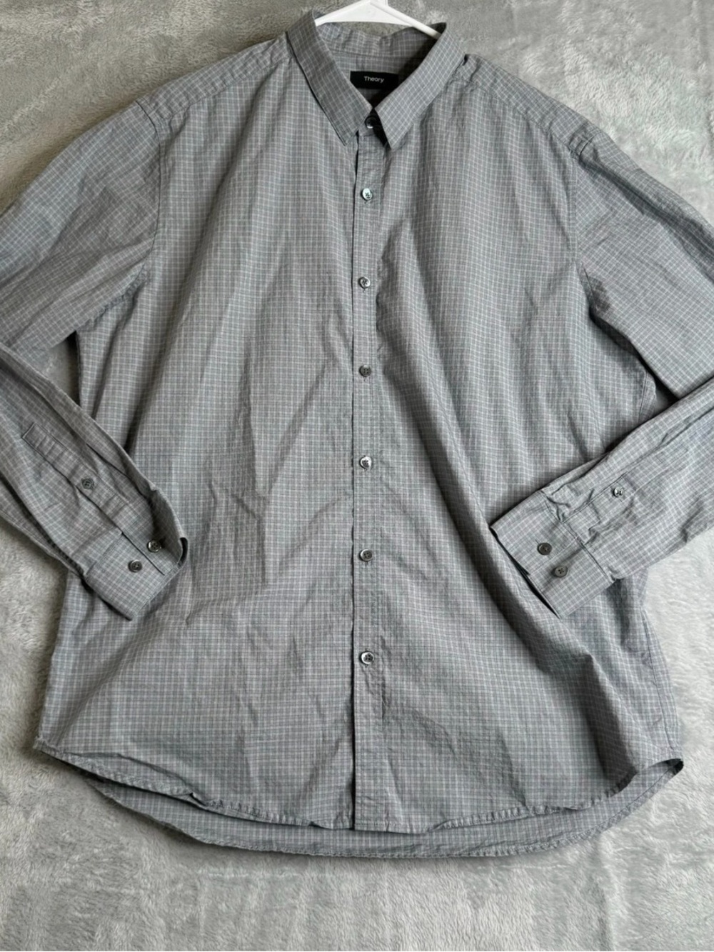 Theory Shirt Mens XL Gray Plaid Button Down Minimalist Officewear Casual FLAW